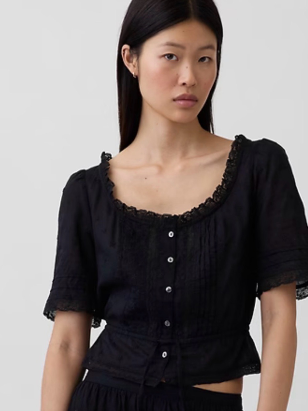 Gap Black Lace Trim Button Front Blouse Doen Sézane